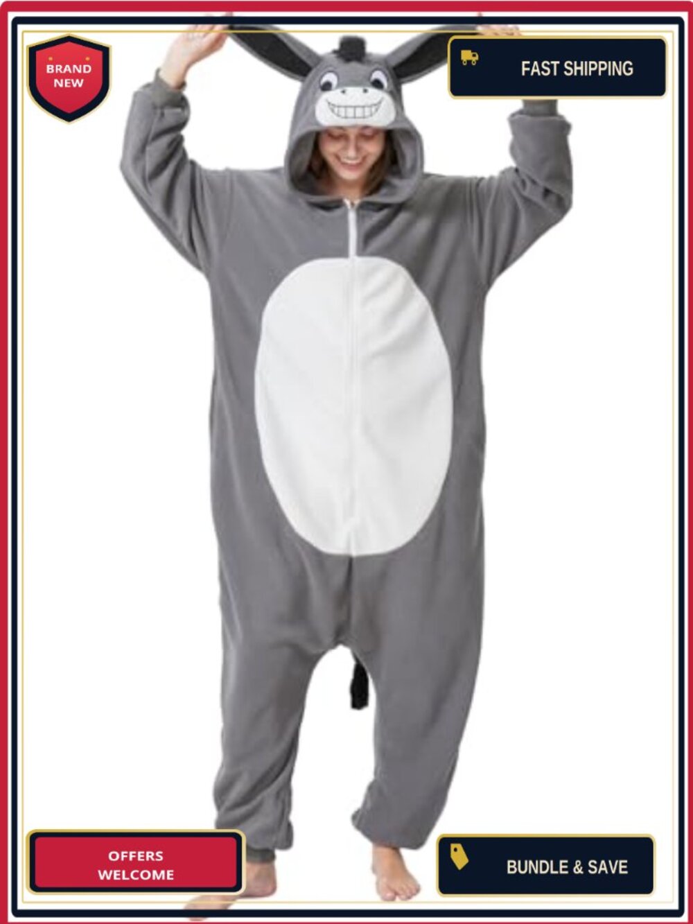 Adult Polar Fleece Animal Onesie Donkey Costume Cosplay Pajama
